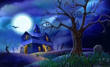 Animated Haunted House Desktop Wallpaper