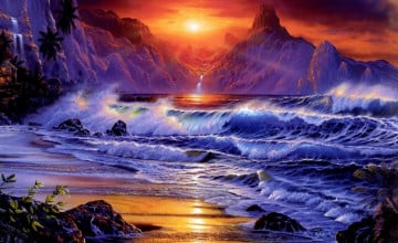 Beach Sunset Ocean Waves Wallpapers