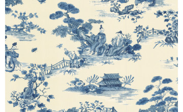 Blue Toile Wallpaper & Fabric