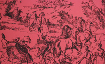 French Toile Wallpaper Red