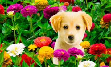 Puppies and Flowers Wallpapers