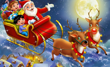 Santa\'s Sleigh In The Sky Wallpapers