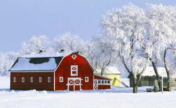 Snowy Red Barn Desktop