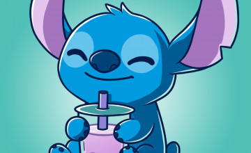 Stitch Drinking Boba Wallpapers