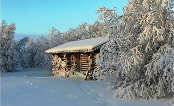 Winter Log Cabin Wallpaper